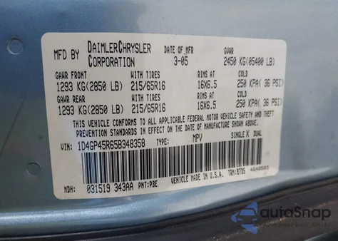 2005 Dodge Caravan Sxt from USA, damaged, VIN 1D4GP45R65B348358